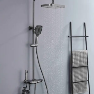 AJANTA Shower Set with Temperature Display, Brass Panel Bathroom Shower Set, Hot and Cold Mixer Thermostatic Shower System With Hand Shower, Water Fall Spout, Shower Panel