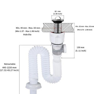 SupremeBathroom Sink Drain Kit, White, 1.5 Inch, PVC, Pop-Up Drain with Anti-Clogging Stopper and Anti-Odor Design